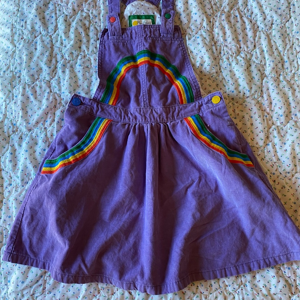 Purple Mini Boden Rainbow Embroidered Overall Dress